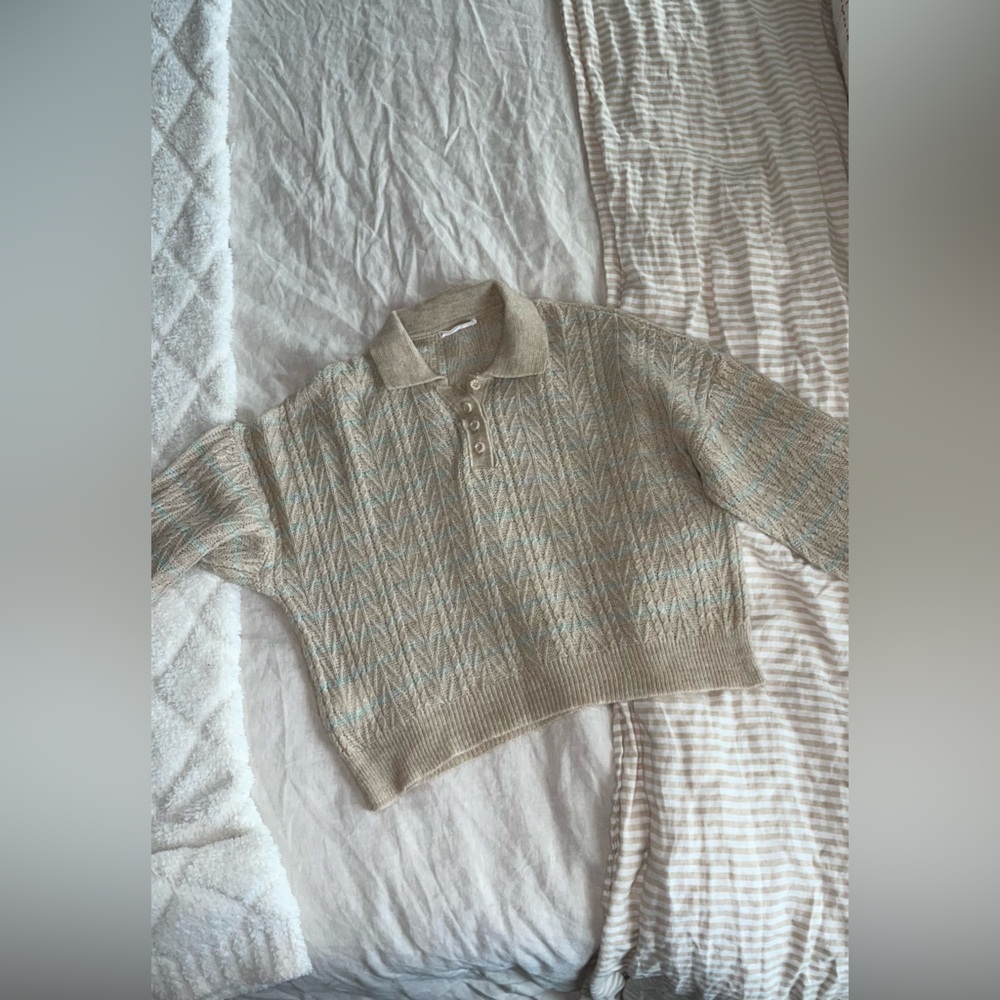 Mango Tan Collared Sweater Size S